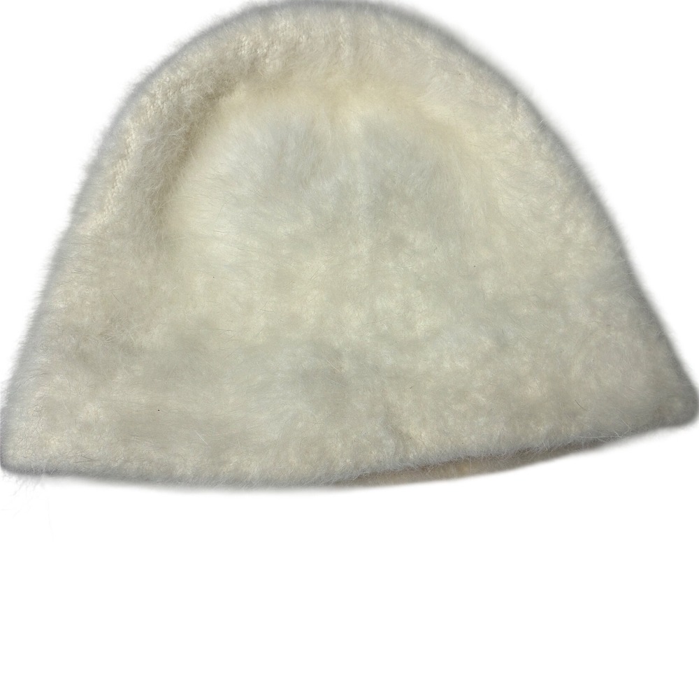 Fuzzy Angora Blend Knit Beanie Hat C.C. Cream OS